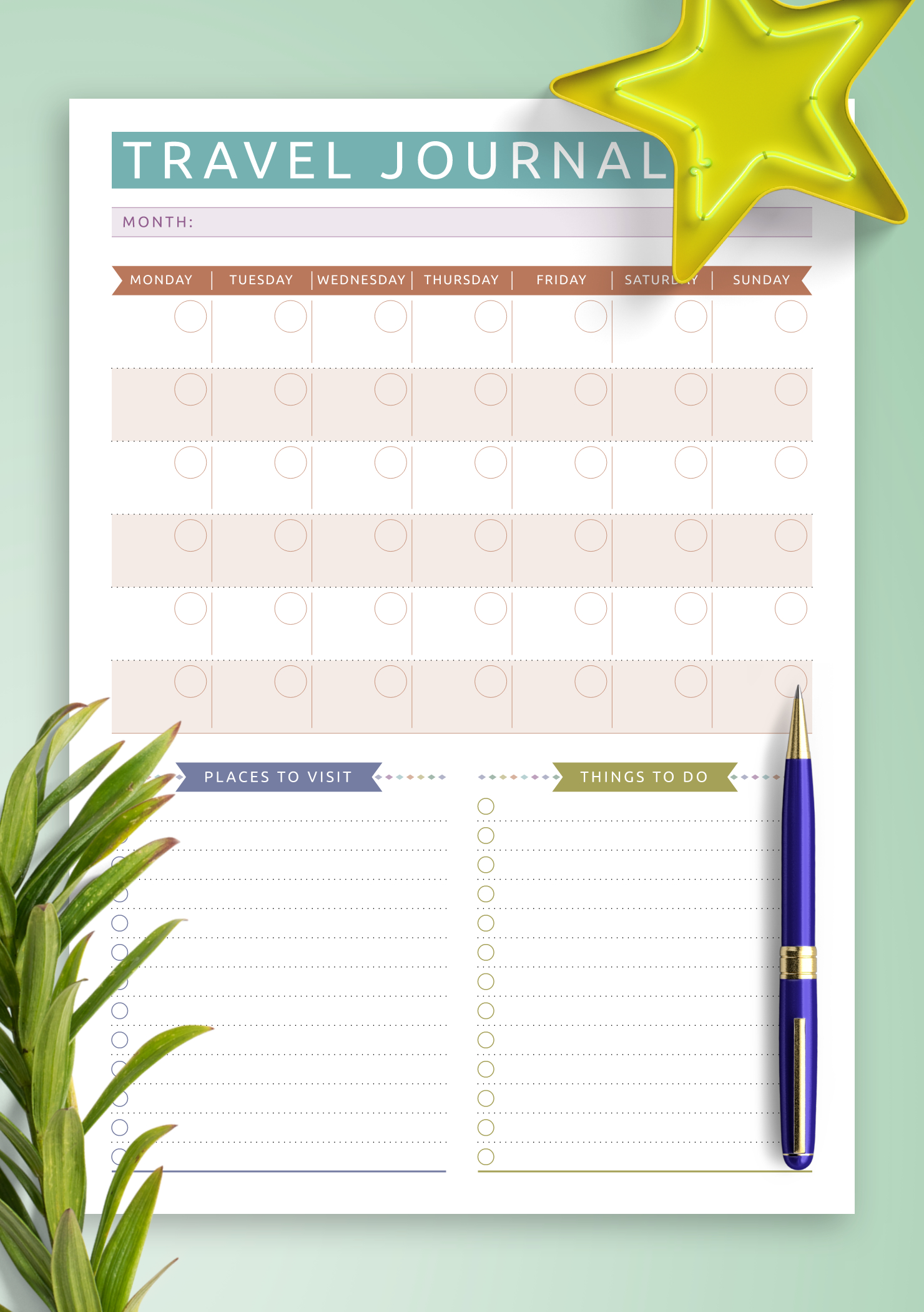 Download Printable Travel Journal Template - Casual Style Pdf pertaining to Traveler&amp;amp;#039;s Notebook Free Printables