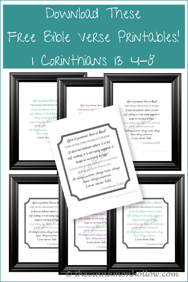 Download These Free Bible Verse Printables 1 Corinthians 13 4-8 within 1 Corinthians 13 Free Printable