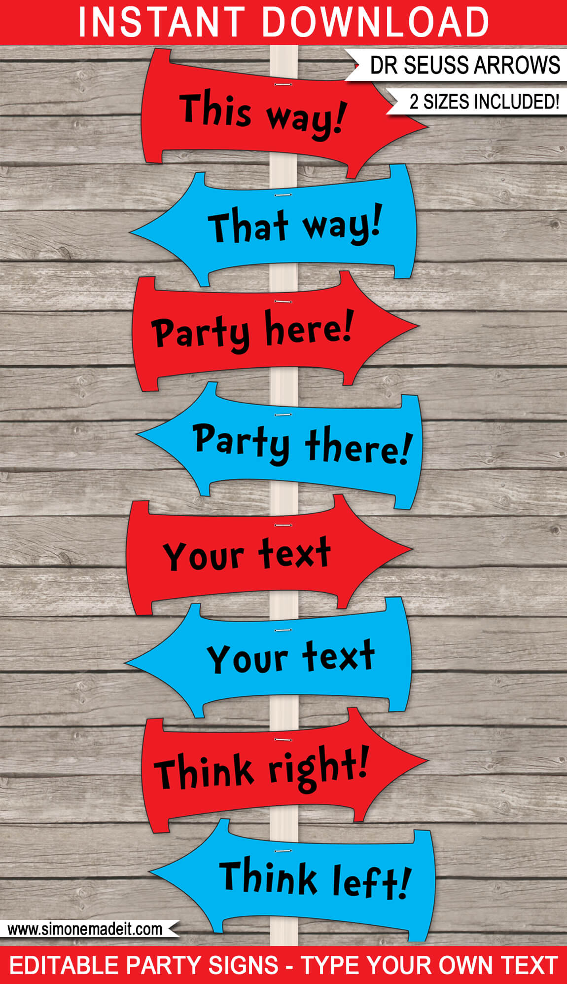 Dr Seuss Party Directional Signs - Arrows with Printable Dr Seuss Arrow Template