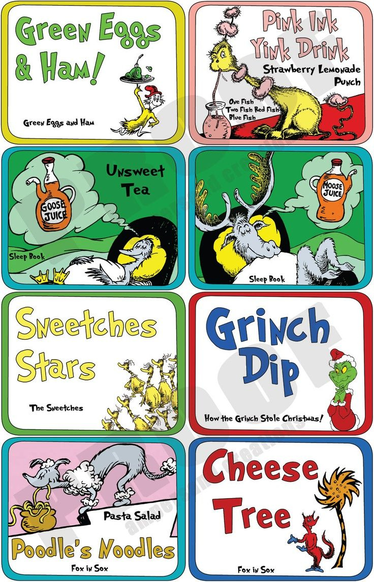 Dr. Seuss Theme Ideas | Dr. Seuss - Deluxe Theme Food Label Set in Free Printable Dr Seuss Food Labels