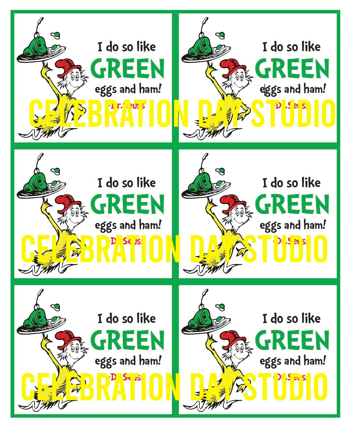 Dr. Seuss Treat Bag Card, Dr. Seuss Printable, Green Eggs And Ham with regard to Green Eggs And Ham Printable Images