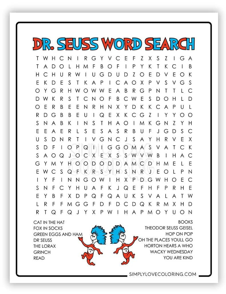 Dr. Seuss Word Search Printables (Free Pdf Downloads) - Simply within Free Printable Dr Seuss Word Search