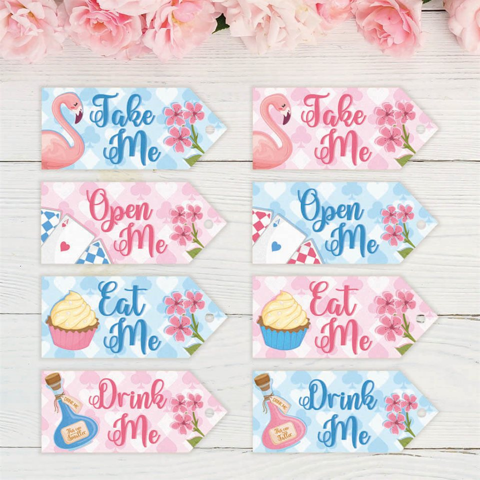 Dreamy Alice In Wonderland Party Tags regarding Free Printable Alice In Wonderland Eat Me Tags