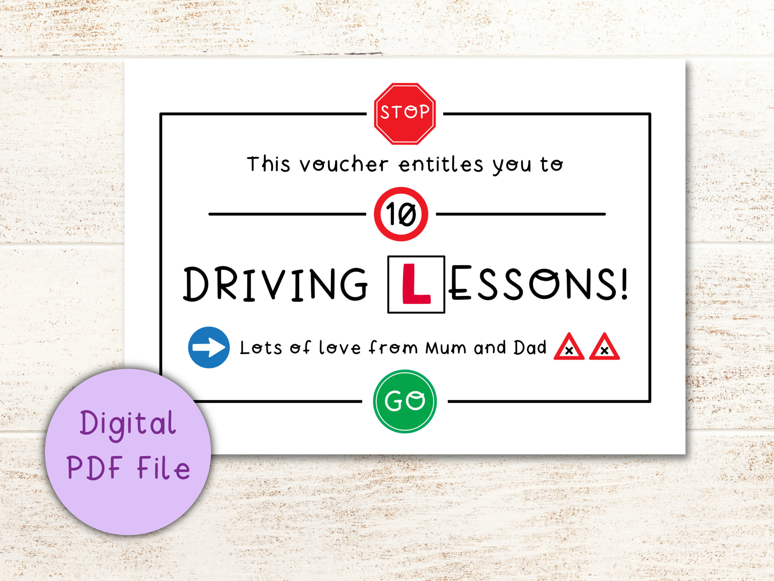 Driving Lessons Gift Voucher Coupon Printable Digital Download Pdf inside Free Printable Driving Lesson Voucher Template