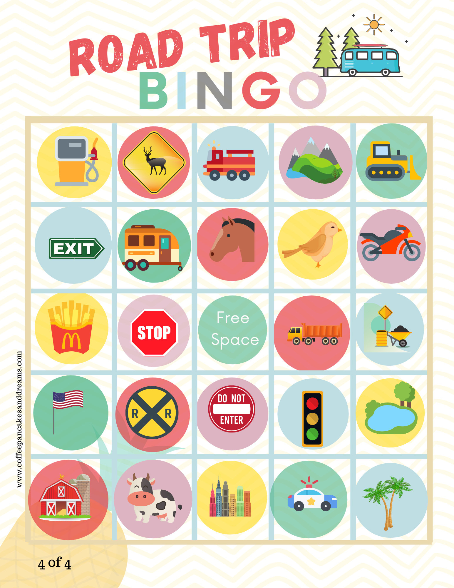 Druckbare Road Trip Bingo 4Er Set Einzigartige Karten Auto Bingo with Road Trip Bingo Card