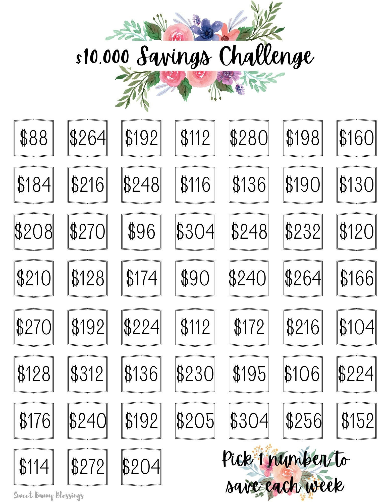 Druckbarer 10.000 Dollar Savings Challenge Tracker, Spare 10.000 Dollar In 1 Jahr, Savings Goal, Money Challenge, Savings Challenge, Digital in 10000 Savings Challenge Printable
