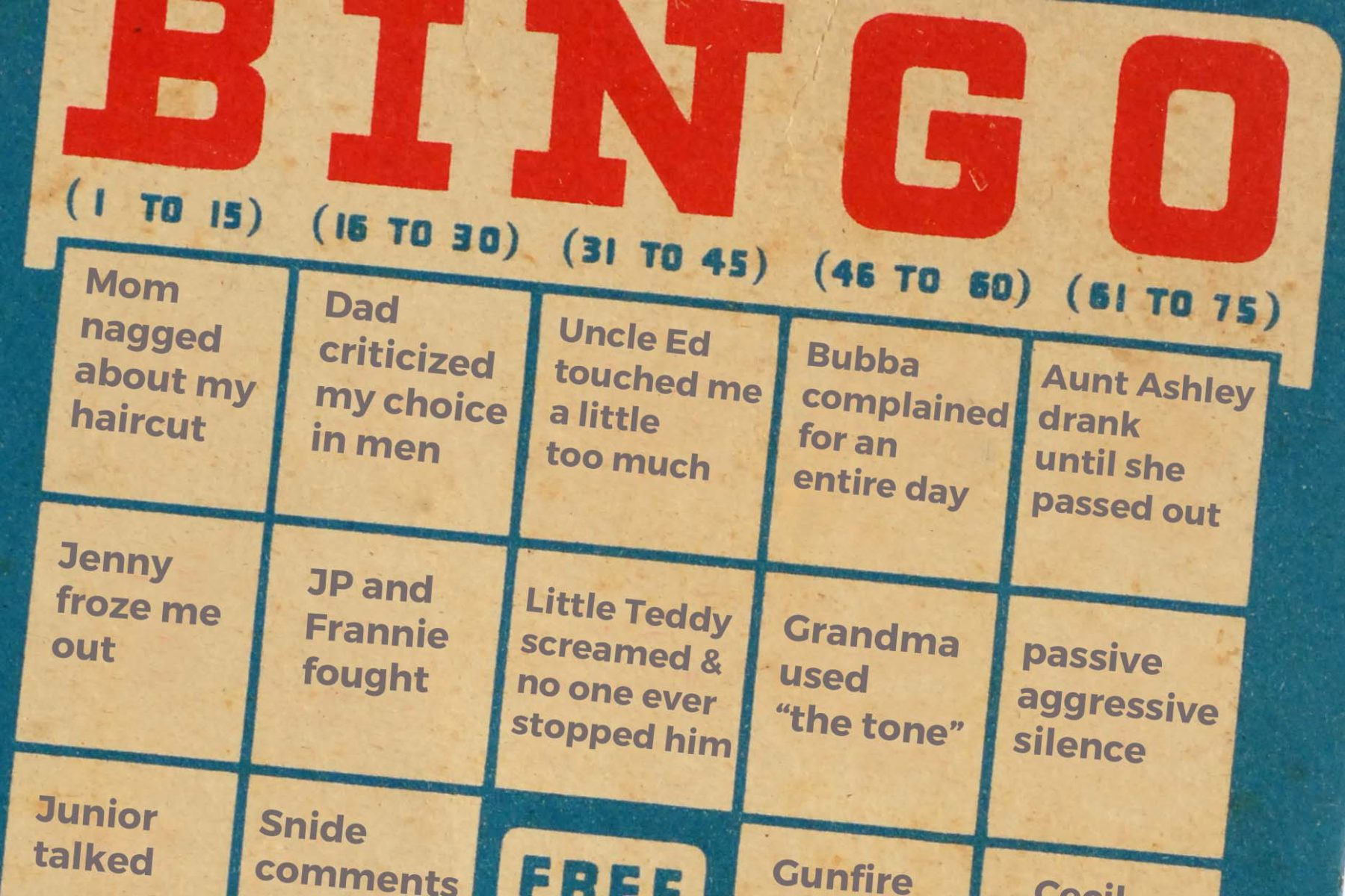 Dysfunctional Family Bingo | Ellen Yale Coaching with Dysfunctional Family Bingo Card