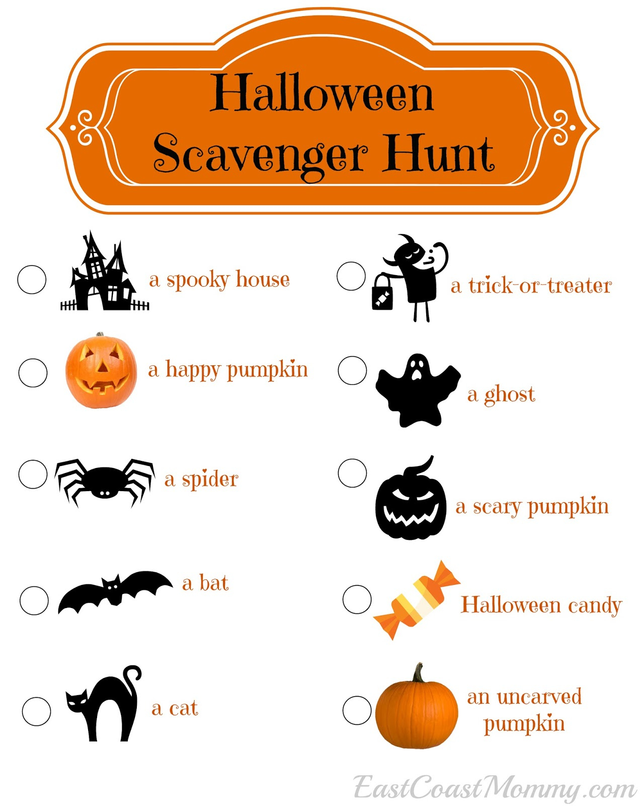 East Coast Mommy: Halloween Scavenger Hunt (With Free Printable) intended for Free Halloween Scavenger Hunt Printable