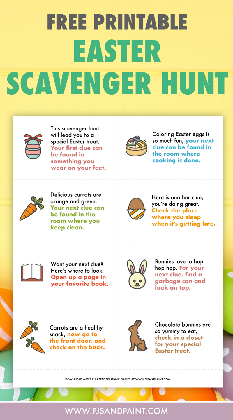Easter Scavenger Hunt For Kids - Free Printable Game - Pjs And Paint in Free Printable Easter Basket Scavenger Hunt