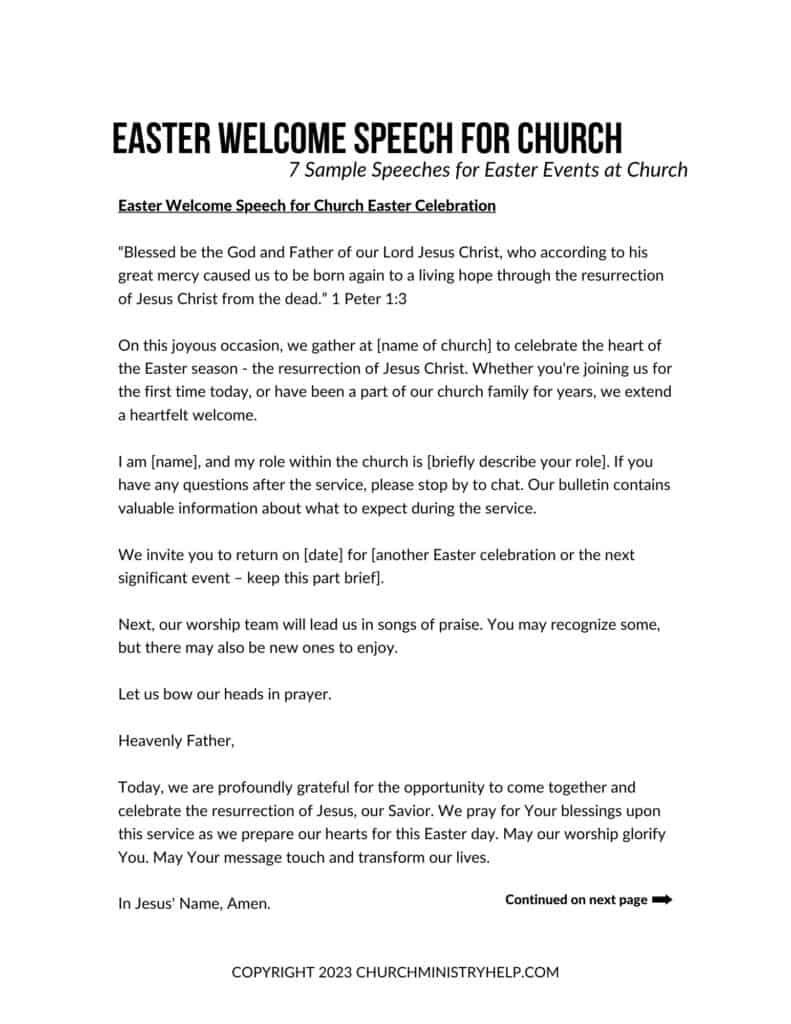 Easter Welcome Speech For Church: 7 Free Templates for Youth Easter Speeches For Black Churches Free Printable
