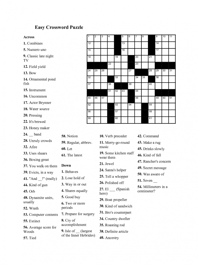 Easy Crossword Puzzles For Seniors | Activity Shelter - Worksheets with Free Crosswords For Seniors Printable