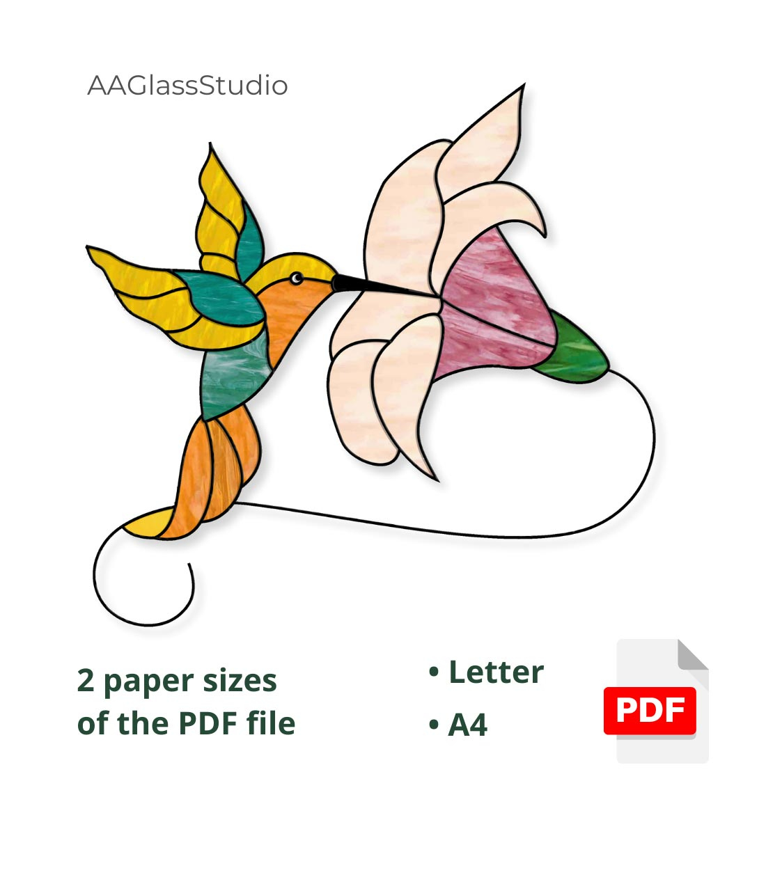 Easy Hummingbird Stained Glass Pattern For Beginners 3 - Aaglassstudio for Free Printable Stained Glass Hummingbird Patterns