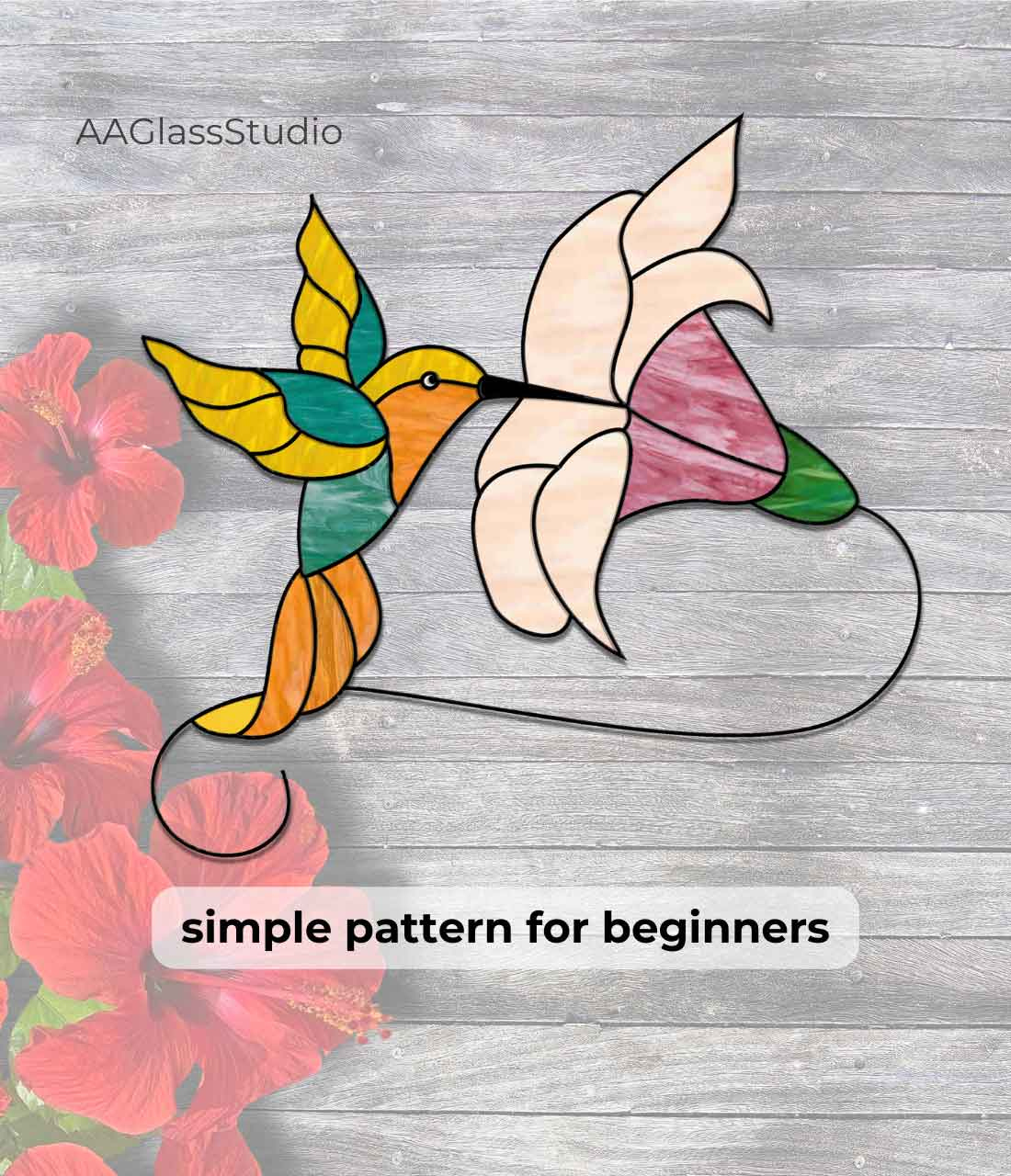 Easy Hummingbird Stained Glass Pattern For Beginners 3 - Aaglassstudio inside Free Printable Stained Glass Hummingbird Patterns