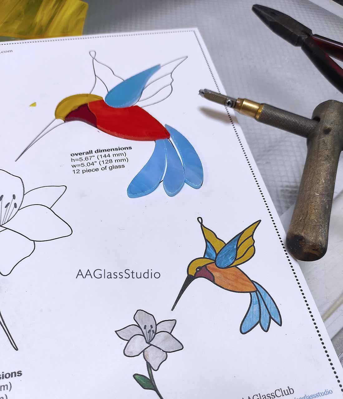 Easy Hummingbird Stained Glass Pattern For Beginners 3 - Aaglassstudio with regard to Free Printable Stained Glass Hummingbird Patterns