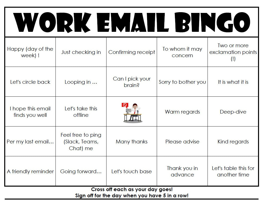 Easy Print Work Email Bingo Cards (Digital File) 40 Cards - Etsy Uk pertaining to Workplace Office Bingo Cards