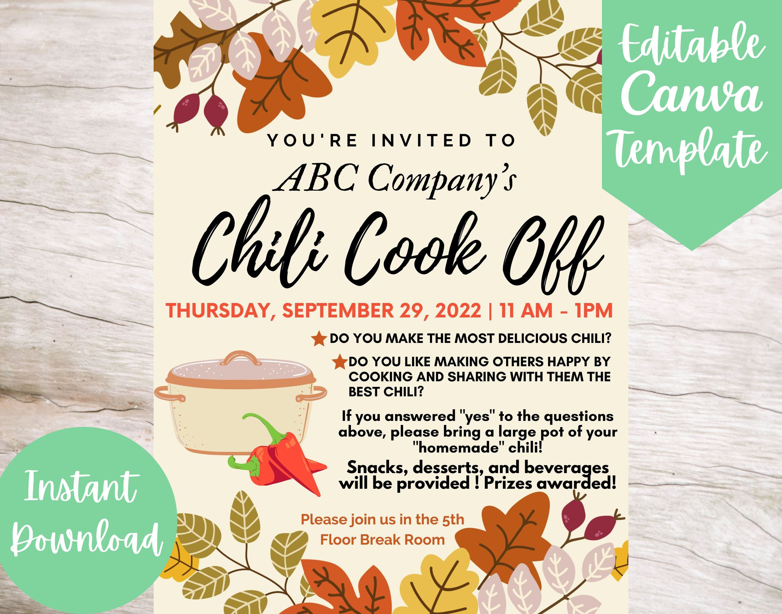 Editable And Printable Office Chili Cook Off Invitation Flyer pertaining to Printable Chili Cook Off Flyer Template Free
