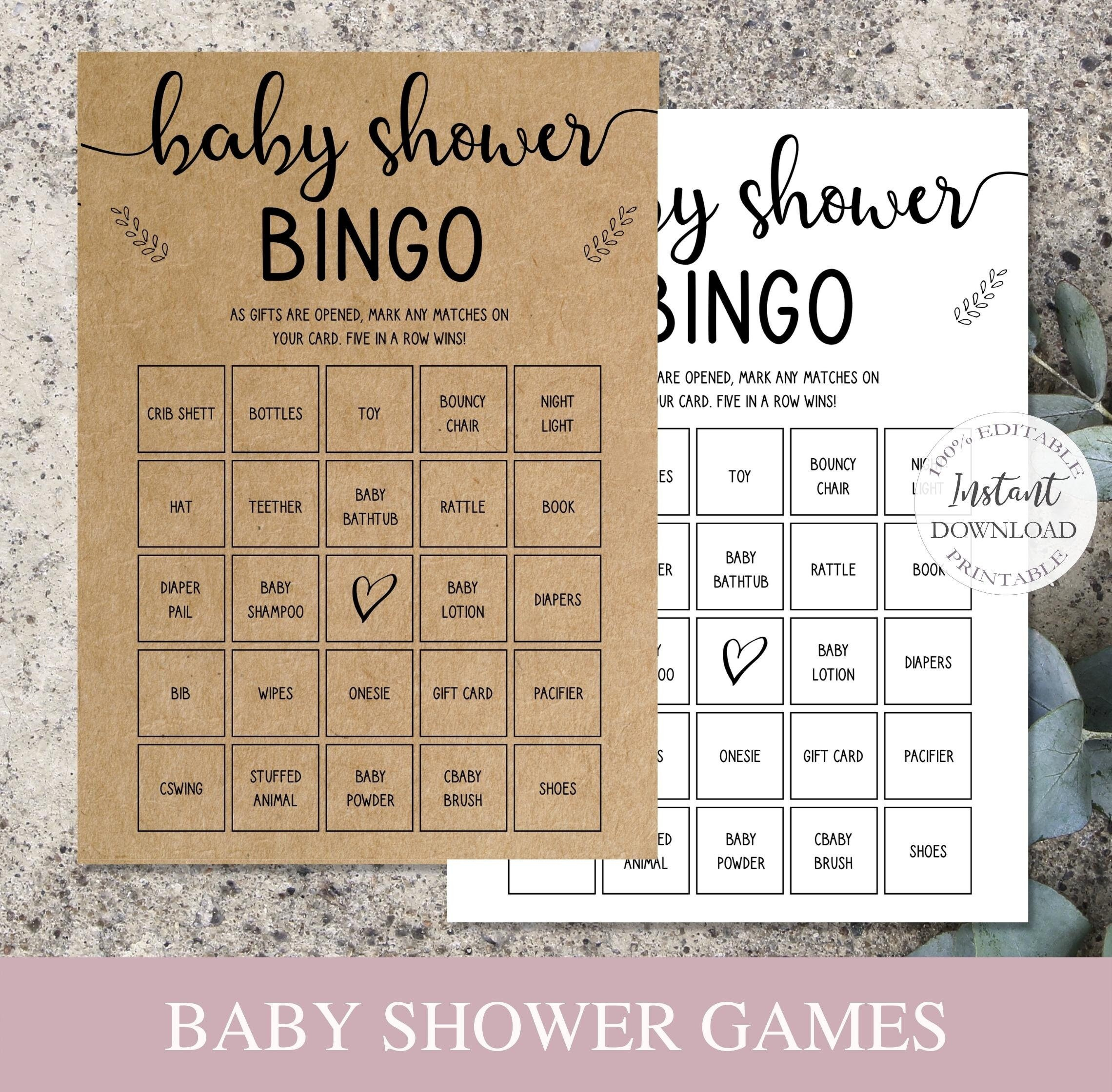 Editable Baby Shower Bingo, 30 Prefilled Baby Shower Bingo Cards inside Baby Shower Bingo Printable Cards