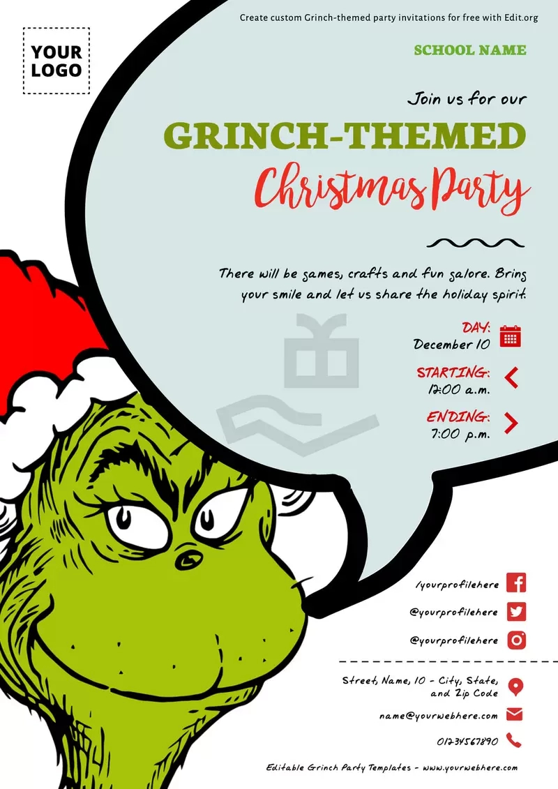 Editable Grinch Party Invitation Templates intended for Free Printable Grinch Invitation Template
