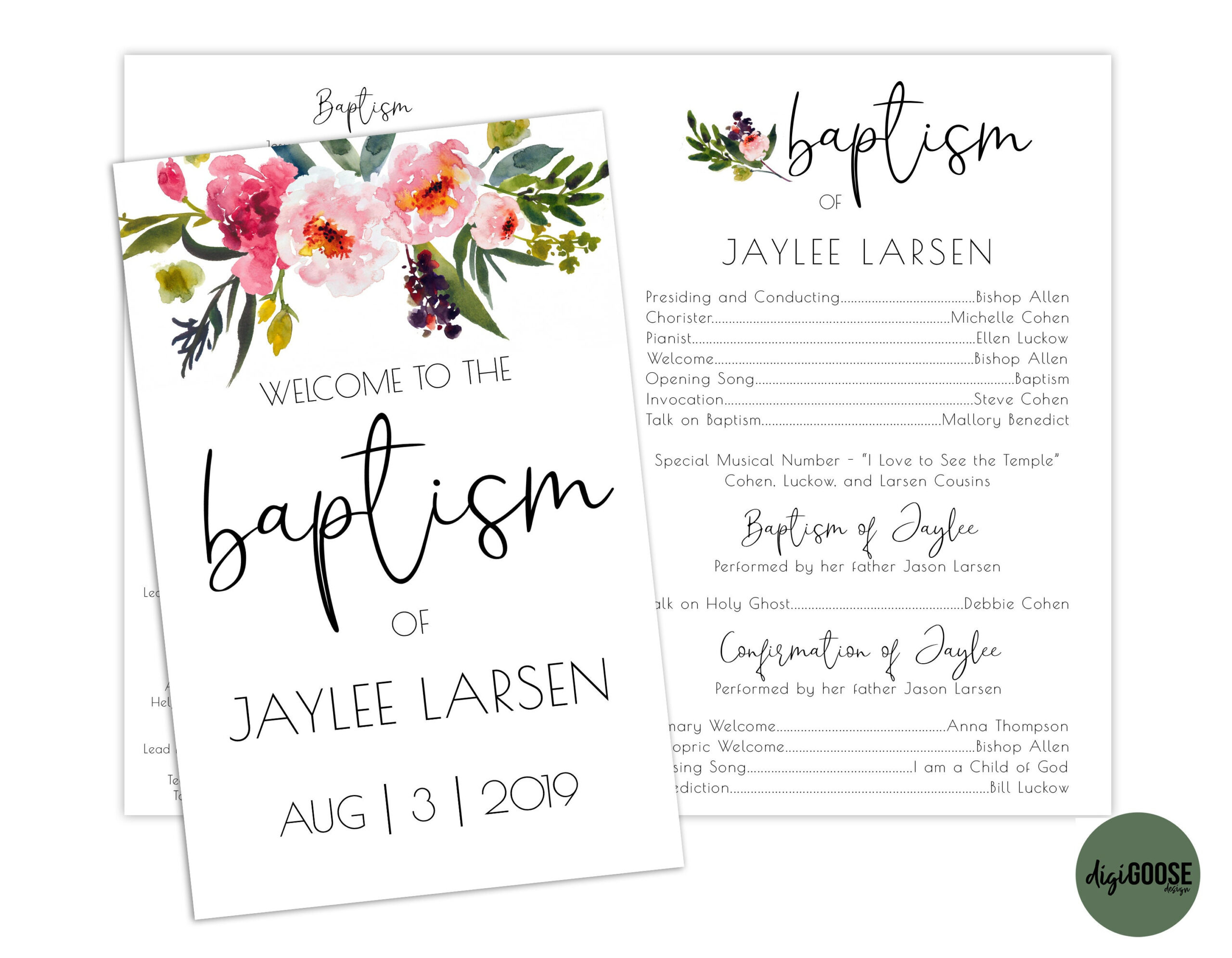 Editable, Lds Baptism Program Template, Printable Baptism Program, Lds Girl Baptism, Lds Baptism, Diy, Editable Template, Floral, Watercolor with Diy Printable Free Free Lds Baptism Program Template