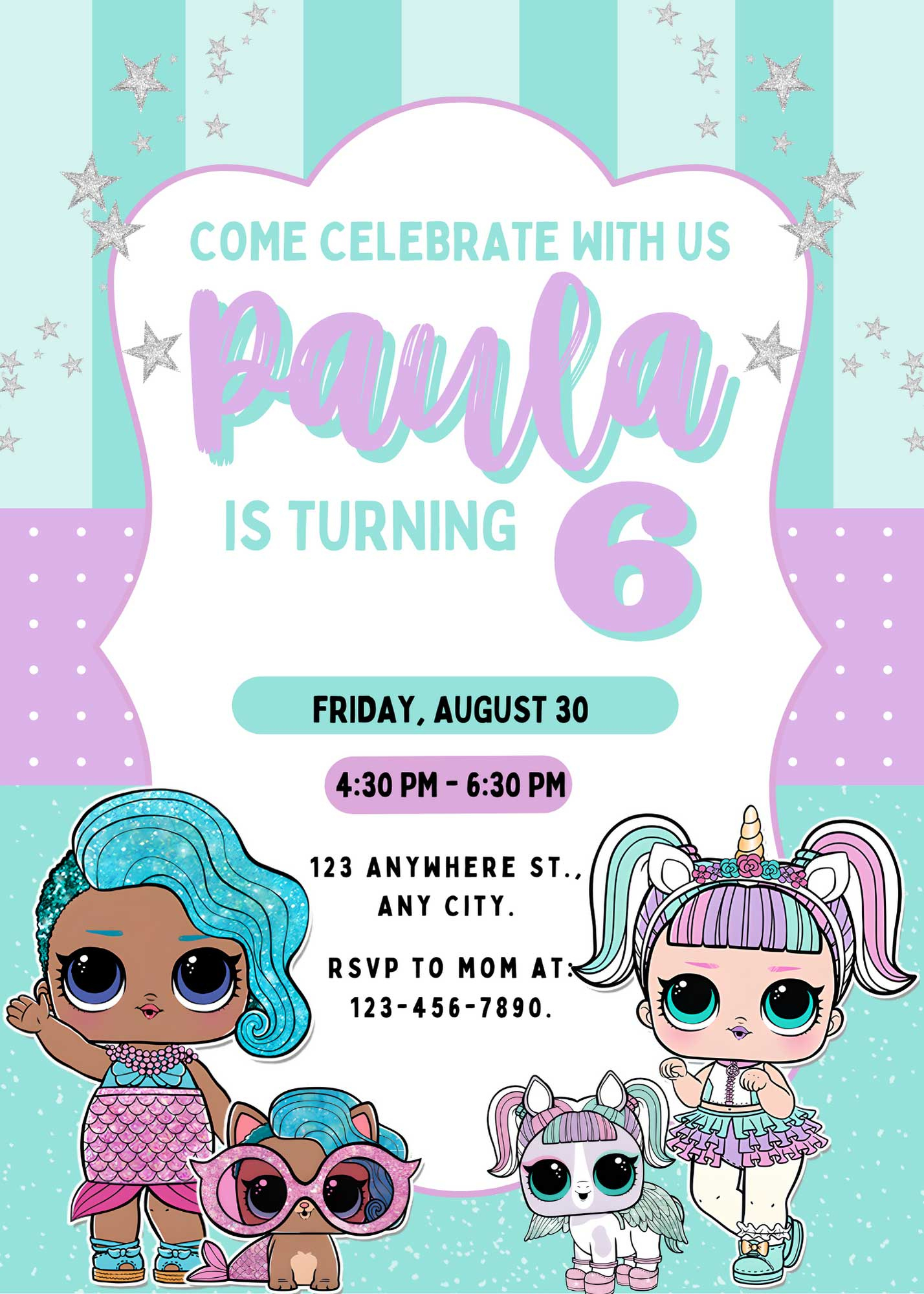 Editable Lol Surprise Dolls Birthday Party Invitation Template | Cute Invite with Downloadable Free Printable Lol Surprise Invitation Template