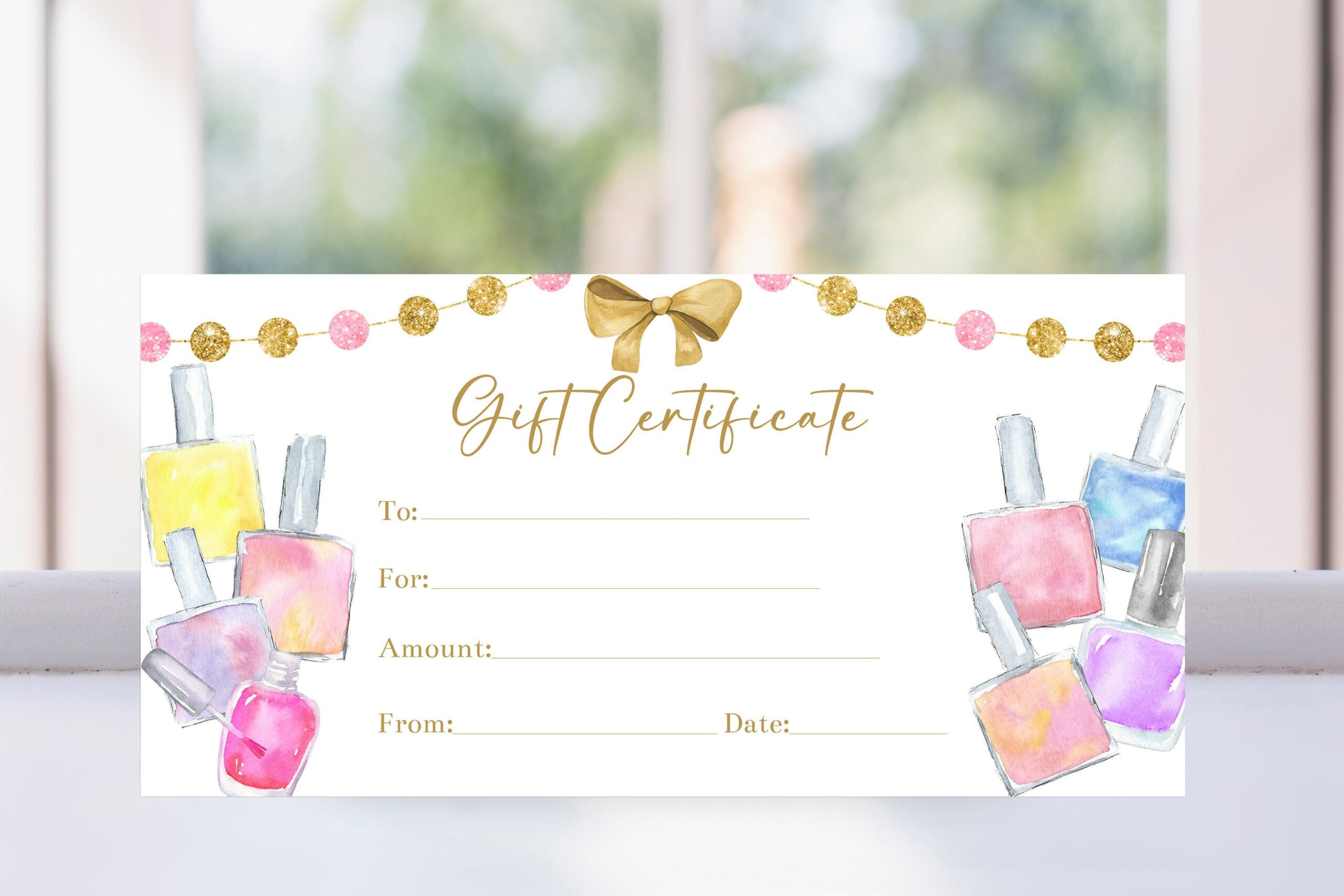 Editable Manicure Gift Certificate Voucher Template, Pink And Gold intended for Free Printable Manicure Gift Certificate Template