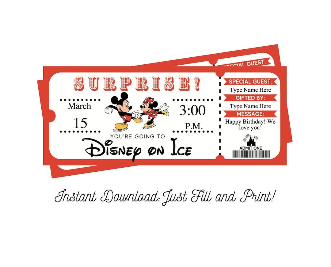 Editable Mickey On Ice Surprise Ticket Instant Download, Surprise Trip, Editable And Printable Digital File, Fillable Pdf - Etsy Australia with Free Printable Disney on Ice Ticket Template