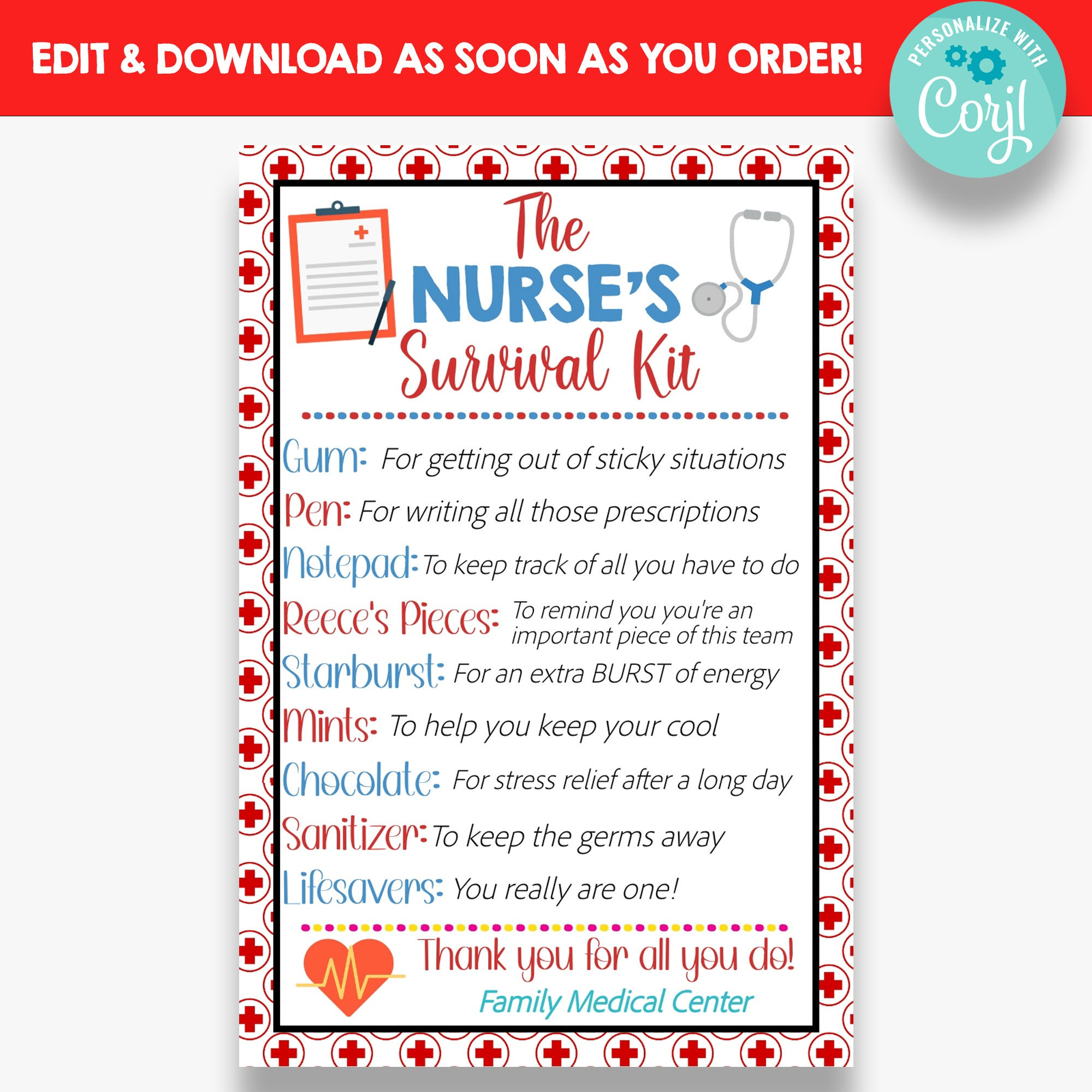 Editable Nurse&amp;#039;S Survival Kit Tag | Nurse Appreciation Gift Idea with regard to Free Printable Nursing Survival Kit Template