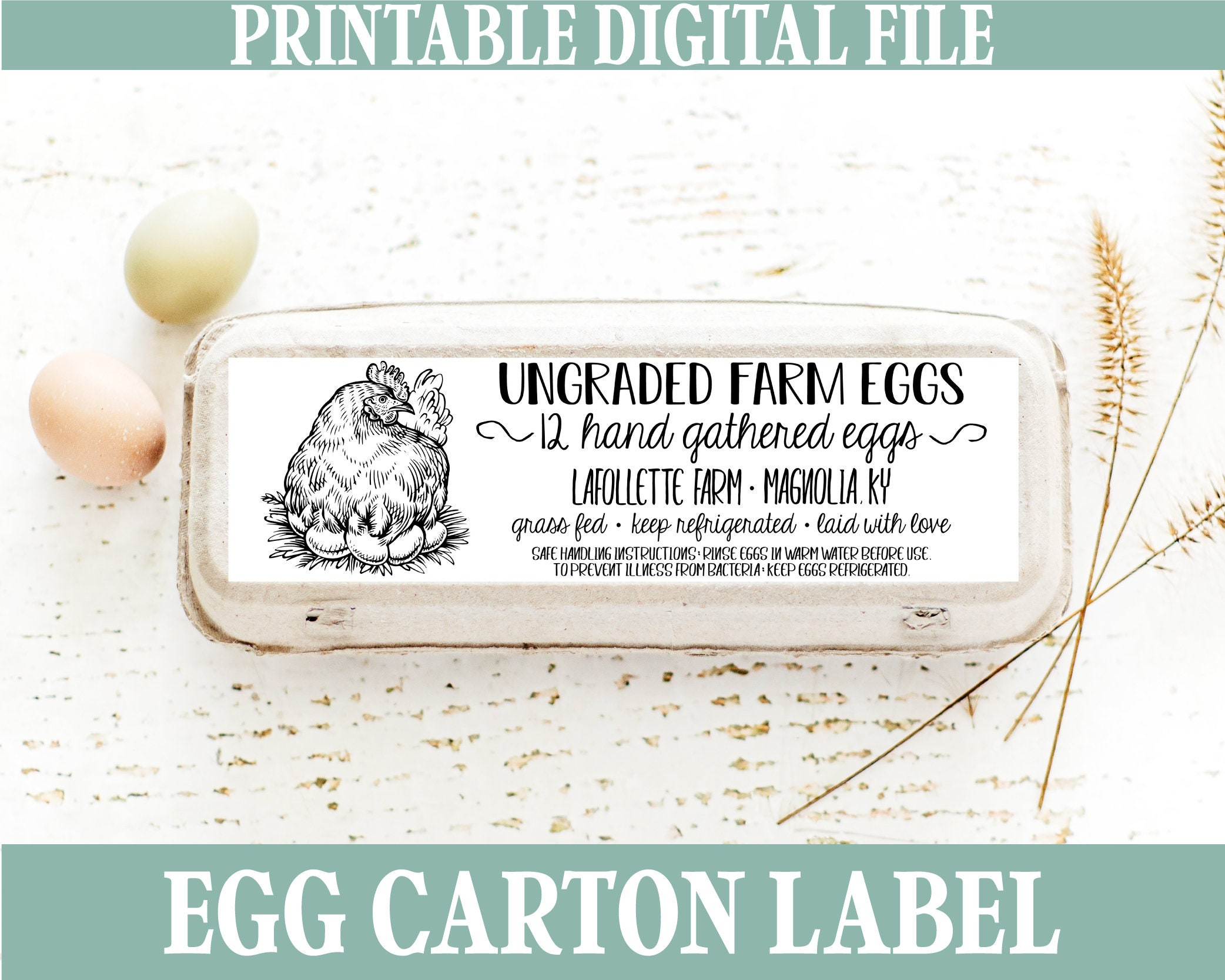 Egg Carton Label Digital Download, Printable Pdf, Jpeg And Png intended for Printable Egg Carton Labels