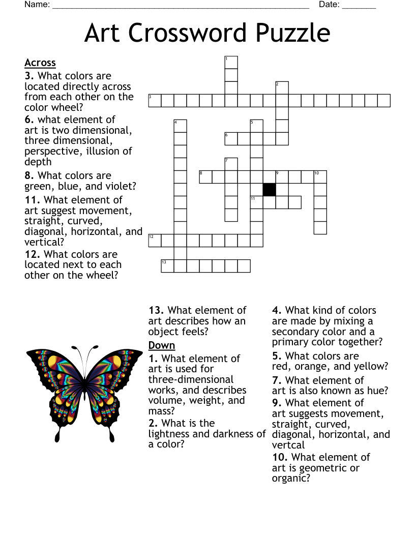 Elements Of Art Crossword - Wordmint intended for Art Crossword Puzzle Printable