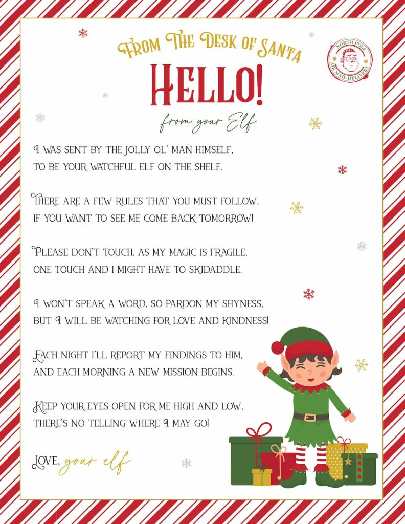 Elf On The Shelf Arrival And Goodbye Letters, Free Printable Set in Free Printable Elf Arrival Letter