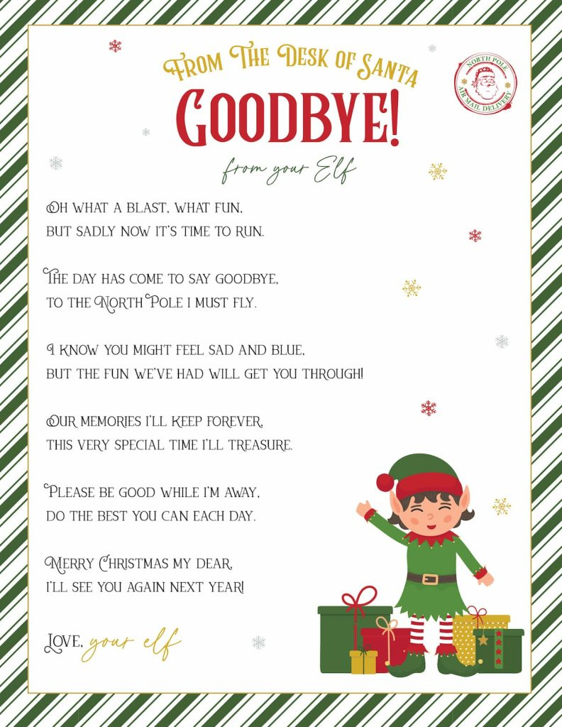 Elf On The Shelf Arrival And Goodbye Letters, Free Printable Set intended for Elf on the Shelf Goodbye Letter Free Printable
