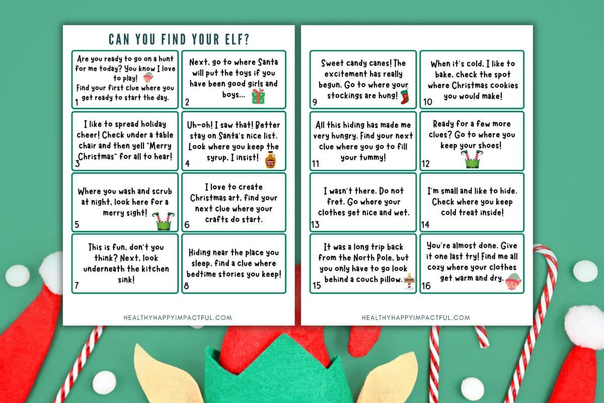 Elf On The Shelf Scavenger Hunt With Free Printable Clues (For 2024) with regard to Free Printable Elf on the Shelf Treasure Hunt Clues