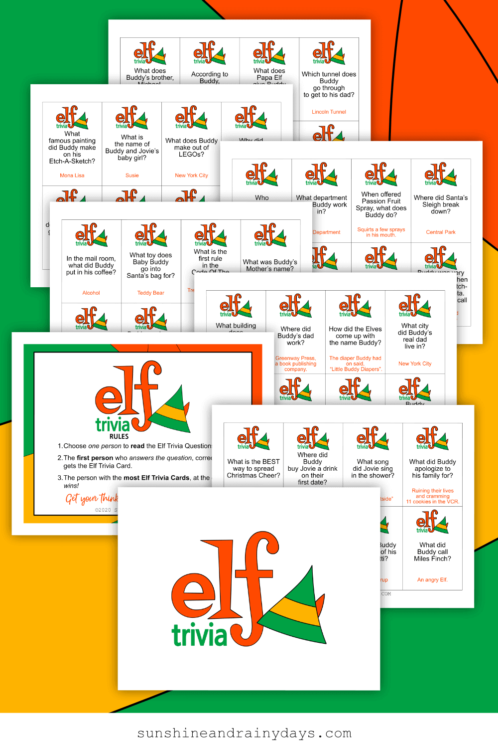 Elf Trivia Christmas Game - Sunshine And Rainy Days with Elf Movie Trivia Questions Printable