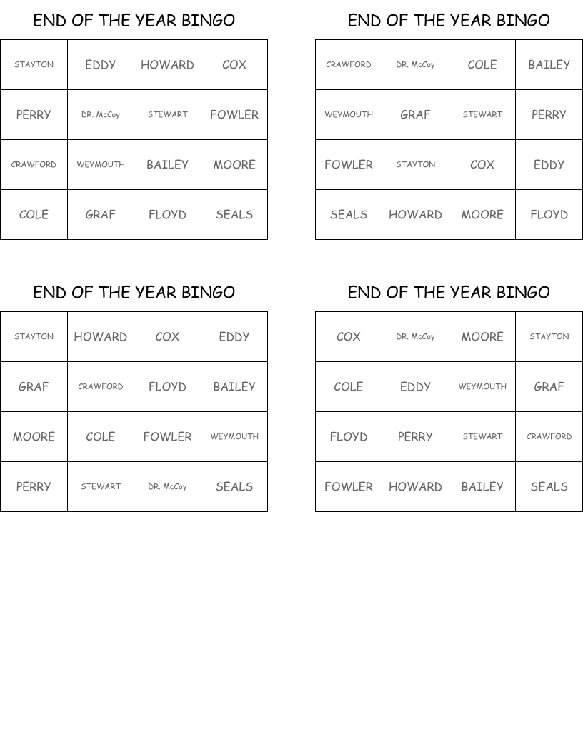 End Of The Year Bingo - Wordmint in End Of The Year Bingo Free Printable