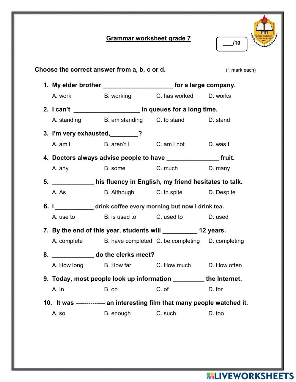 Engage And Learn: 7Th Grade Grammar Worksheets For Effective with regard to Printable Grammar Worksheets For Grade 7