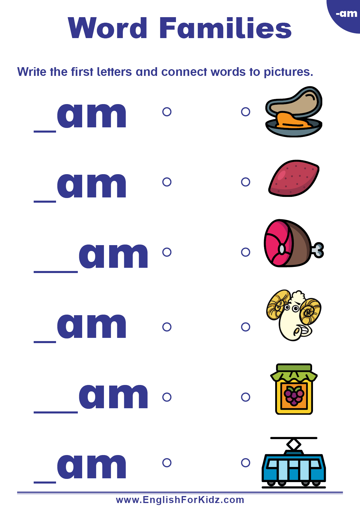 English For Kids Stepstep: Word Families Worksheets: Am Words regarding Free Word Family Printables