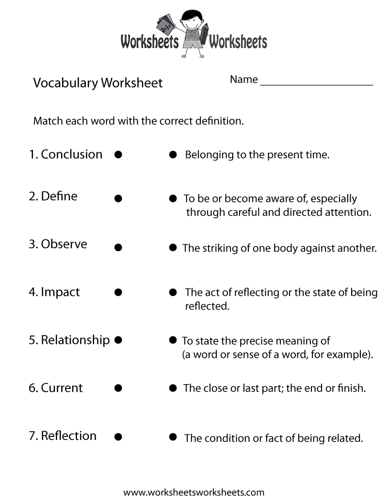 English Vocabulary Worksheet | Worksheets Worksheets for Vocabulary Printable Worksheets For Adults