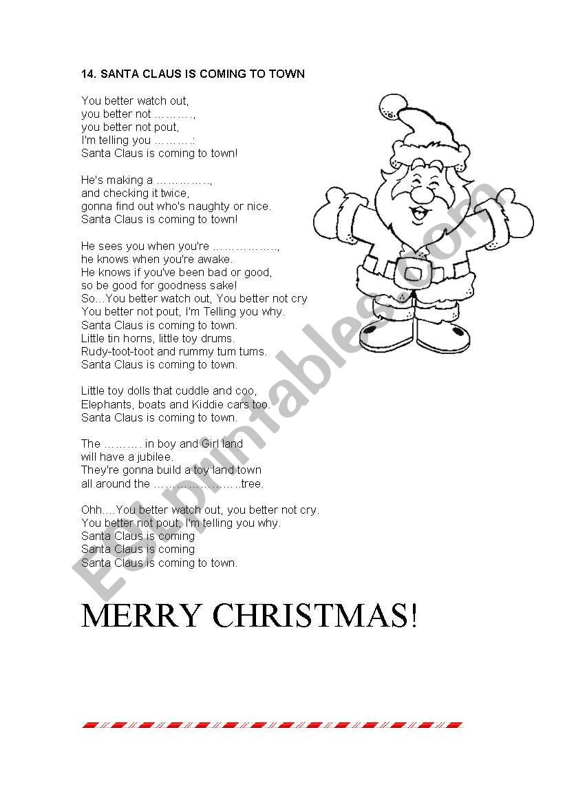 English Worksheets: Santa Claus Is Coming Town - Worksheets Library intended for Santa Claus Is Comin To Town Lyrics Printable