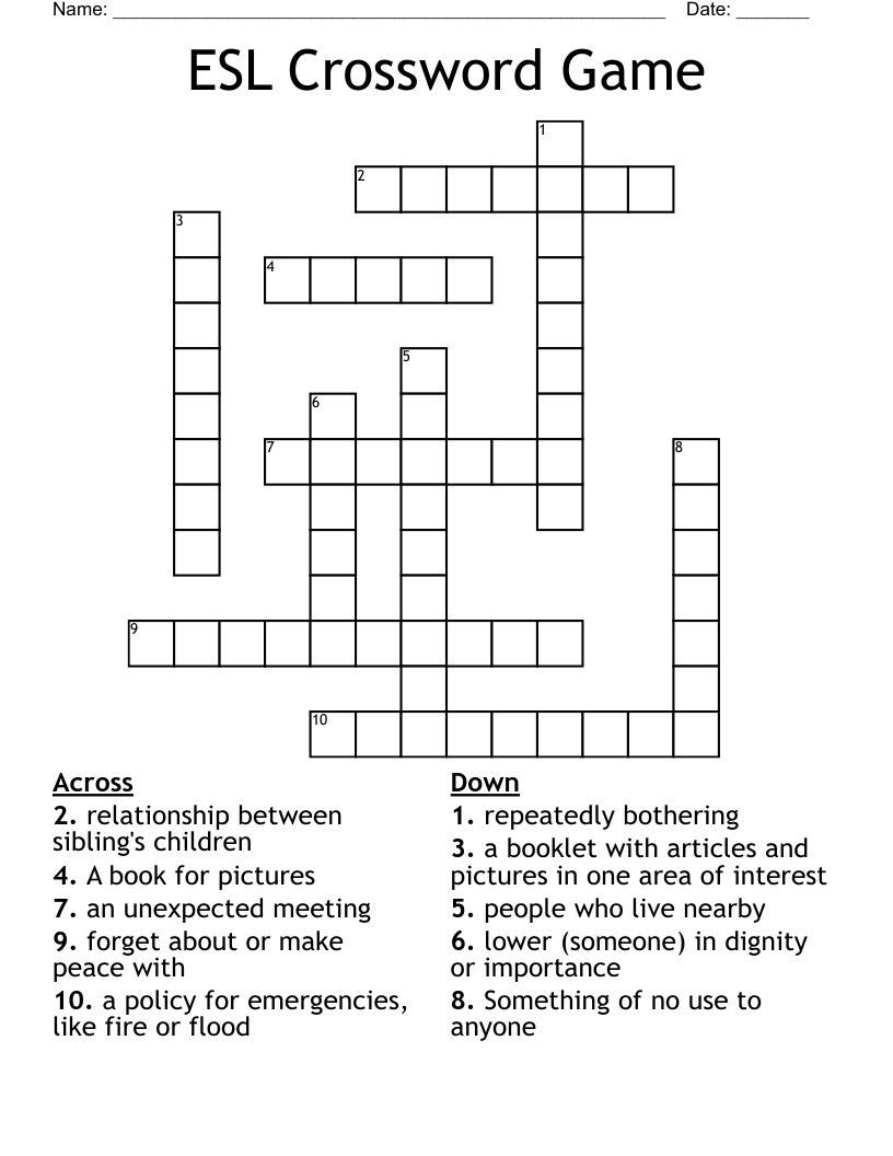 Esl Crossword Game - Wordmint inside Esl Crossword Puzzle Printable