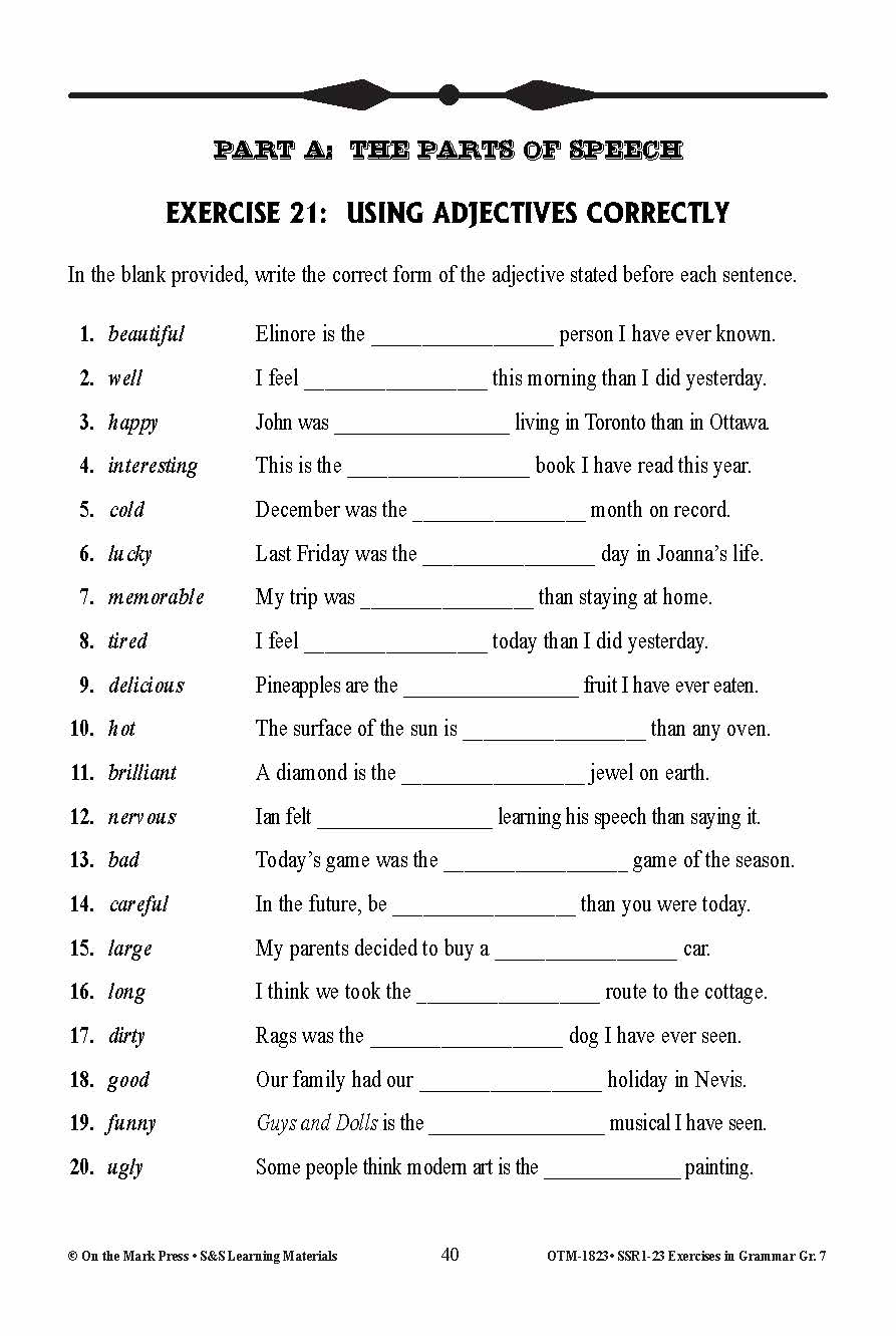 Exercises In Grammar Grade 7 - Worksheets Library throughout Printable Grammar Worksheets For 7th Grade