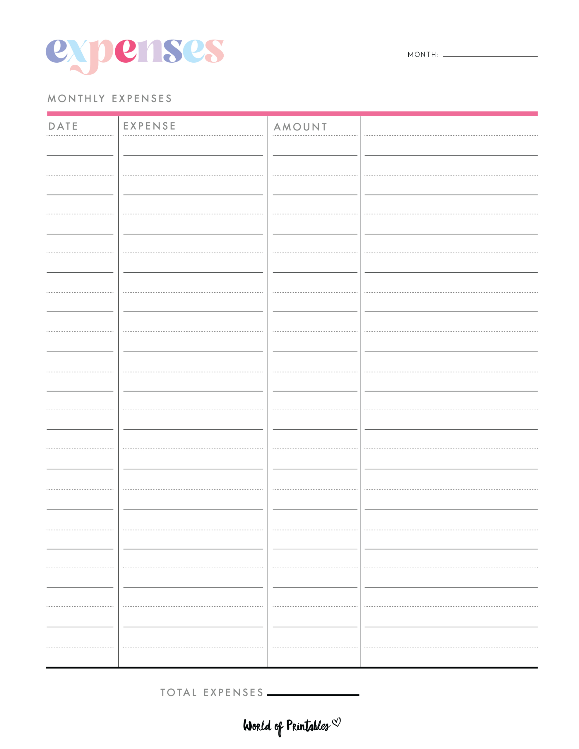 Expense Tracker Templates - World Of Printables pertaining to Free Printable Expense Tracker