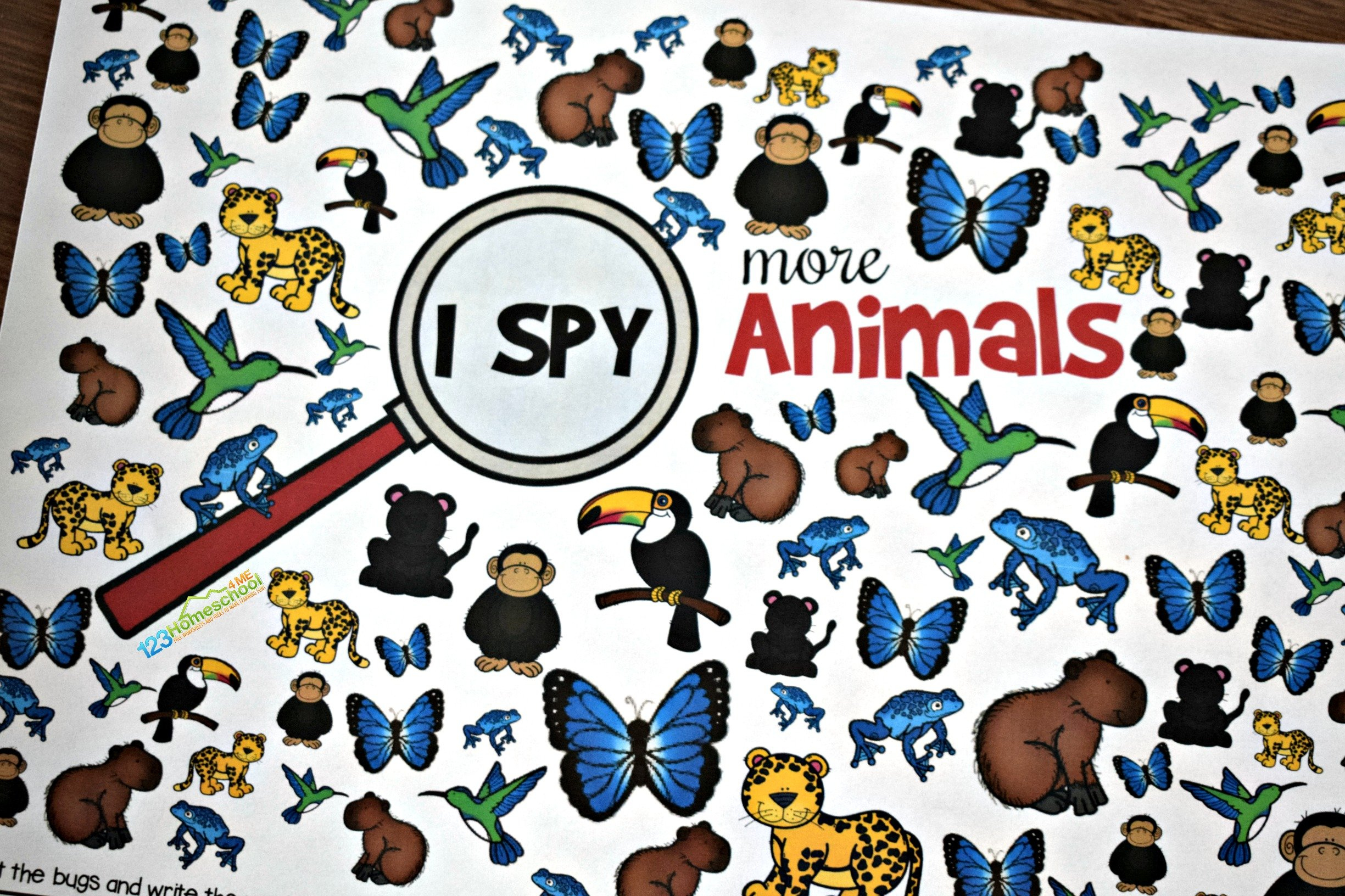 🔎🦋🐆🐦Free Animal I Spy Printables Worksheets For Kids Pdf in Free I Spy Printables For Kindergarten