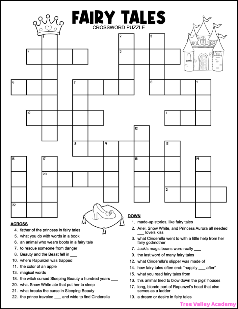 Fairy Tale Crossword Puzzles For Kids - Tree Valley Academy regarding Printable Children&amp;#039;S Crosswords