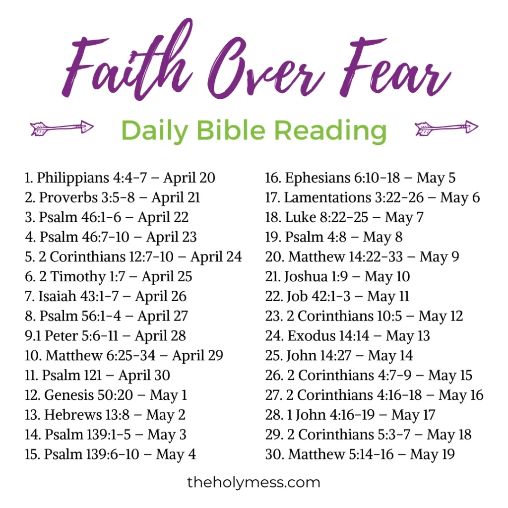 Faith Over Fear 30 Day Bible Reading Plan Printable - The Holy Mess for Printable 30 Day Bible Reading Plan