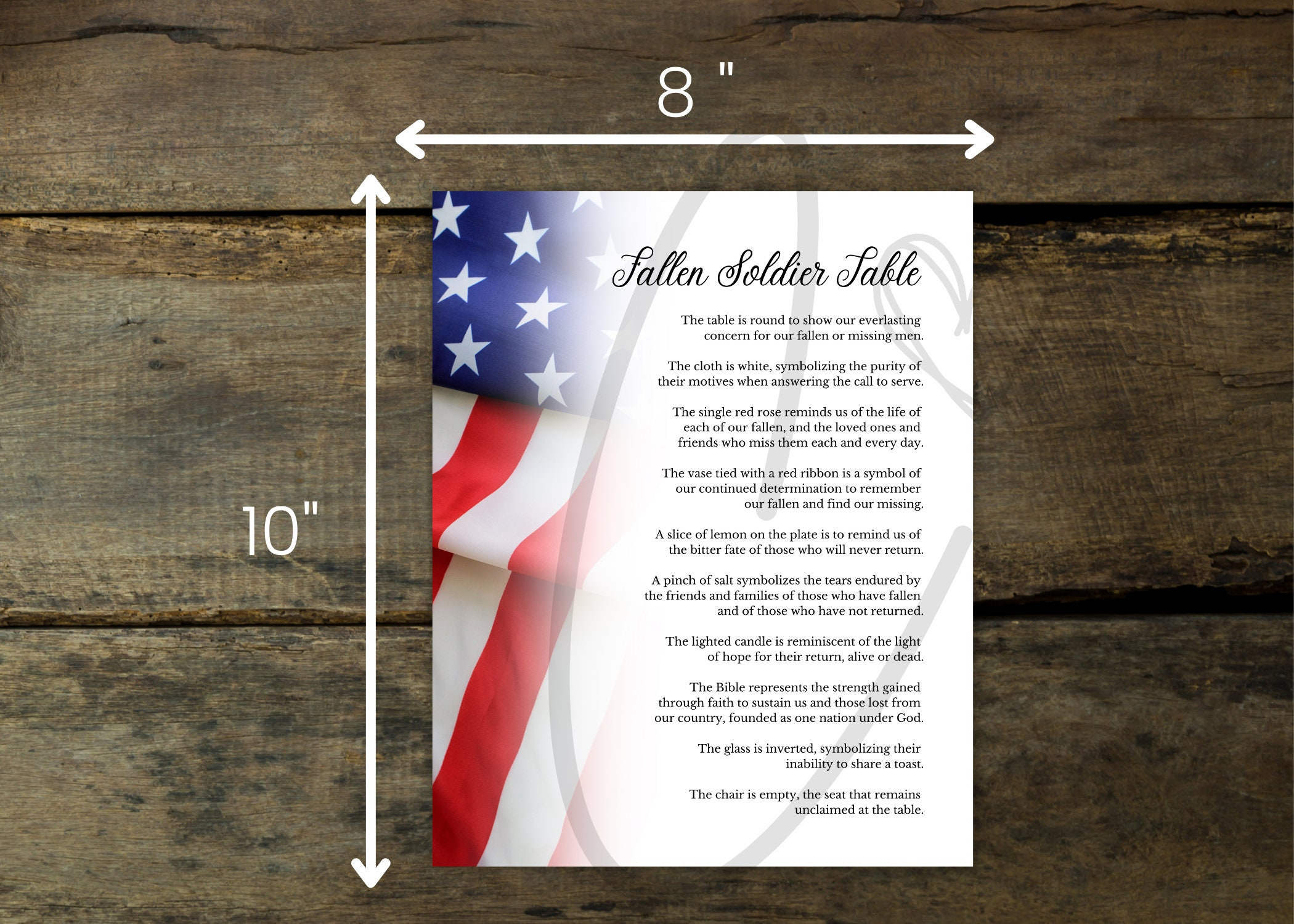 Fallen Soldier Memorial Sign | White Background | Digital Download within Fallen Soldier Table Poem Printable