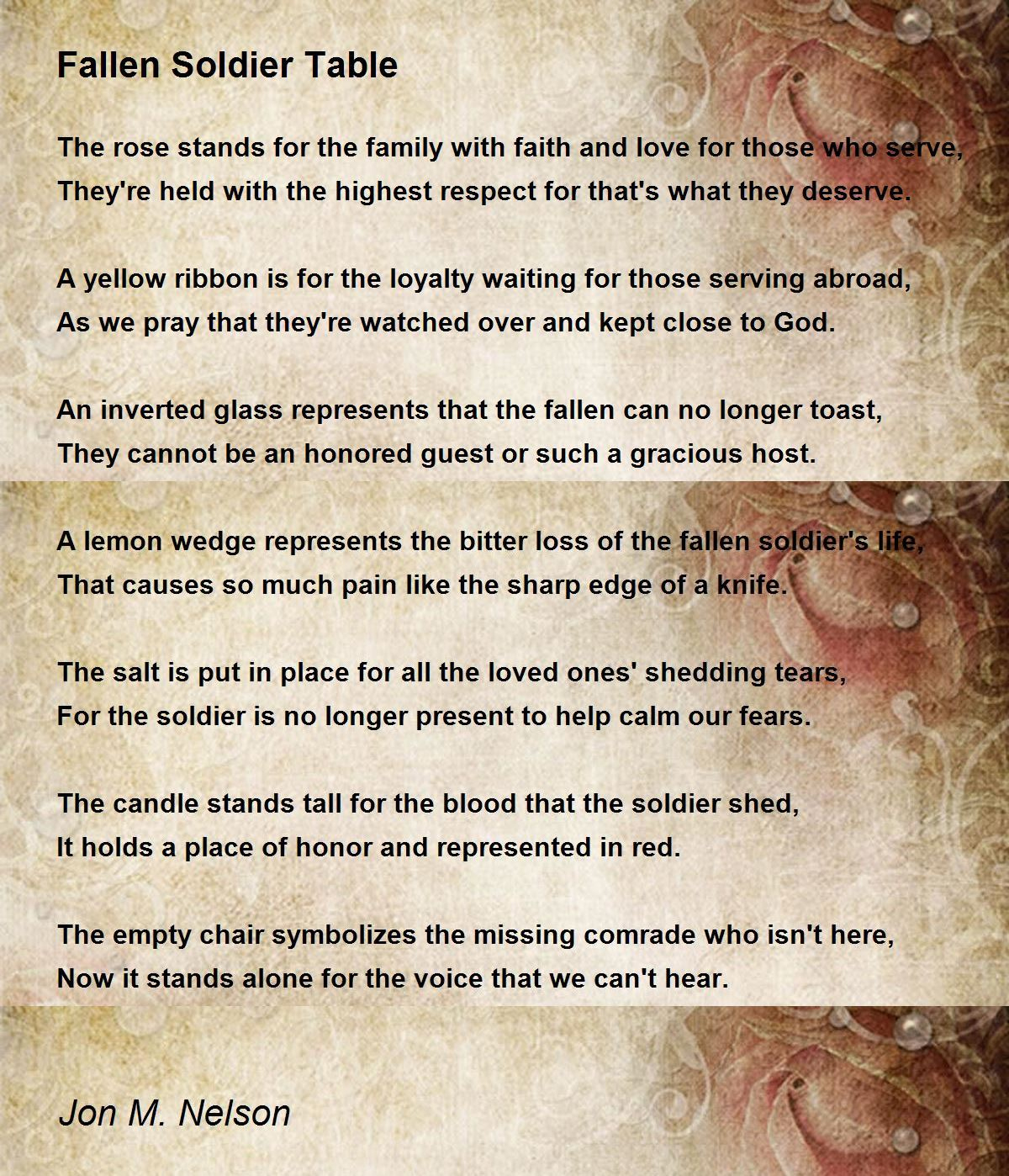 Fallen Soldier Table - Fallen Soldier Table Poemjon M. Nelson with Fallen Soldier Table Poem Printable