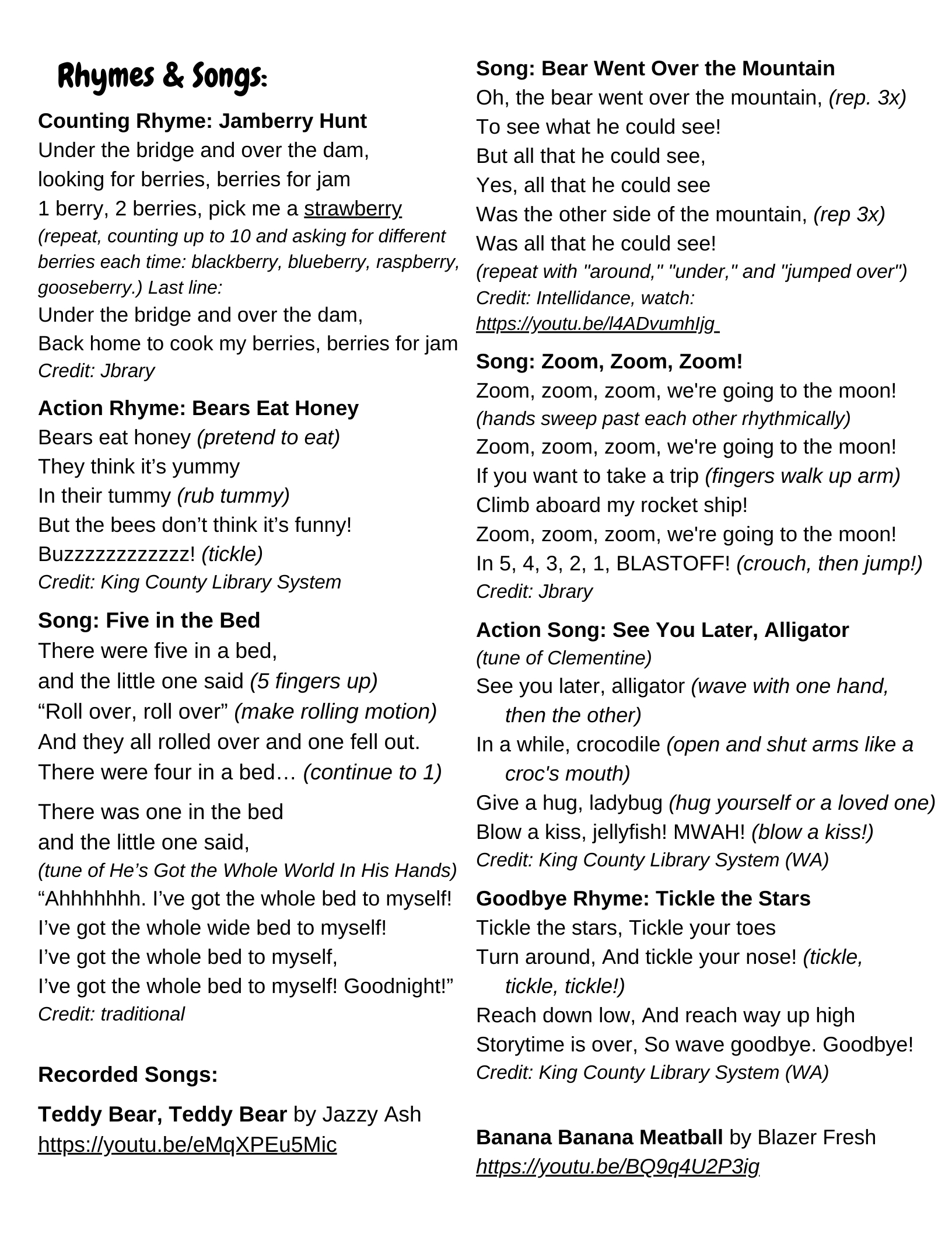 Family Storytime: Going On A Bear (And Berry) Hunt – Storytime in Going on a Bear Hunt Printable Lyrics