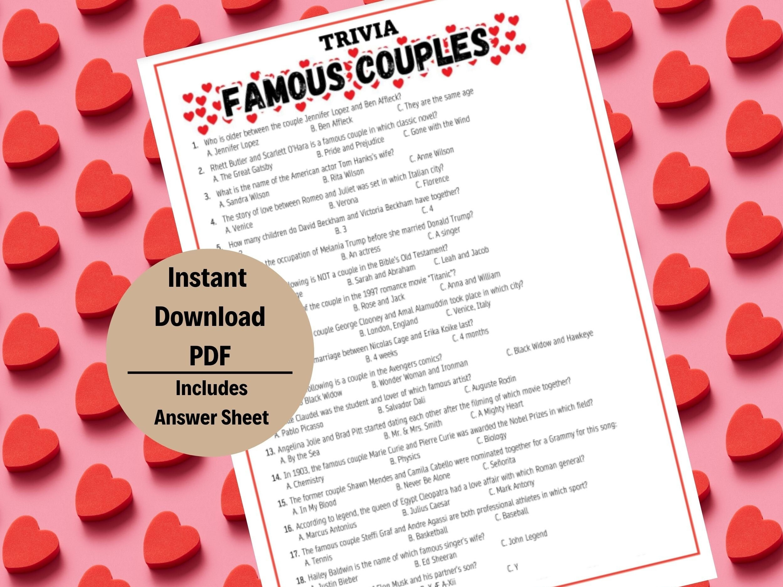Famous Couples Trivia, Couples Trivia Game, Celebrity Trivia with regard to Famous Couples Trivia Questions and Answers Printable