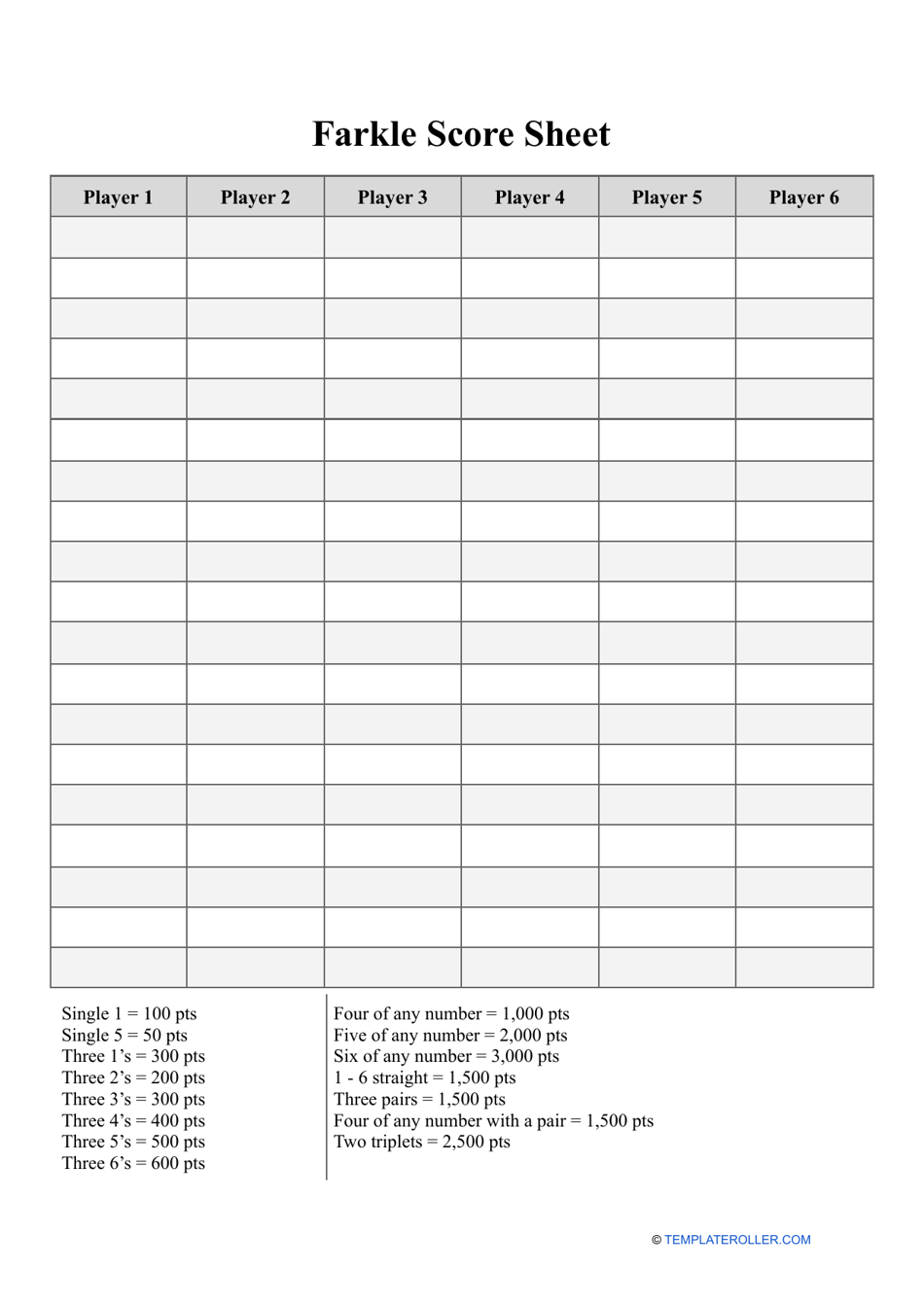 Farkle Score Sheet Template Download Printable Pdf | Templateroller regarding Free Printable Farkle Score Sheet