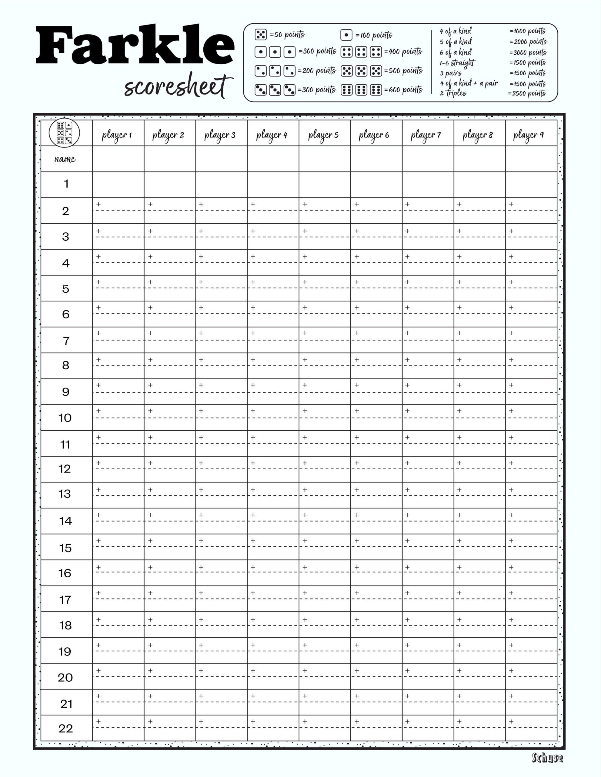 Farkle Scoresheet (Update) - Printable Downloadbar, 8.5X11, A4 in Free Printable Farkle Score Sheet